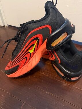 Nike Air Max Kids Black and Orange Sneakers with Yellow Swoosh